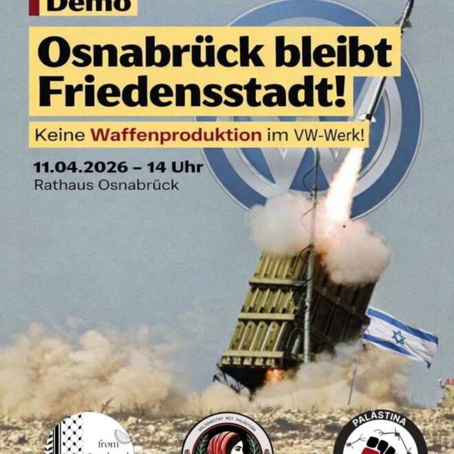 Demo: Osnabrück bleibt Friedensstadt! Keine Waffenproduktion im VW-Werk